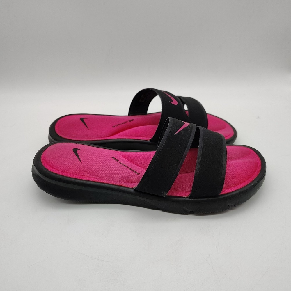 Nike Ultra Comfort Footbed Hot Pink And Black Straps Sandals Size 8 - Picture 3 of 6